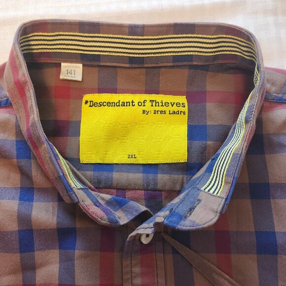 Descendant of Thieves Button Down Plaid Shirt Long Sleeve, flip cuffs, sz 2XL - Picture 3 of 13